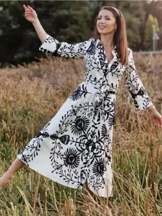 ZARA Black and White Floral Shirt Dress - Picture 2 of 6